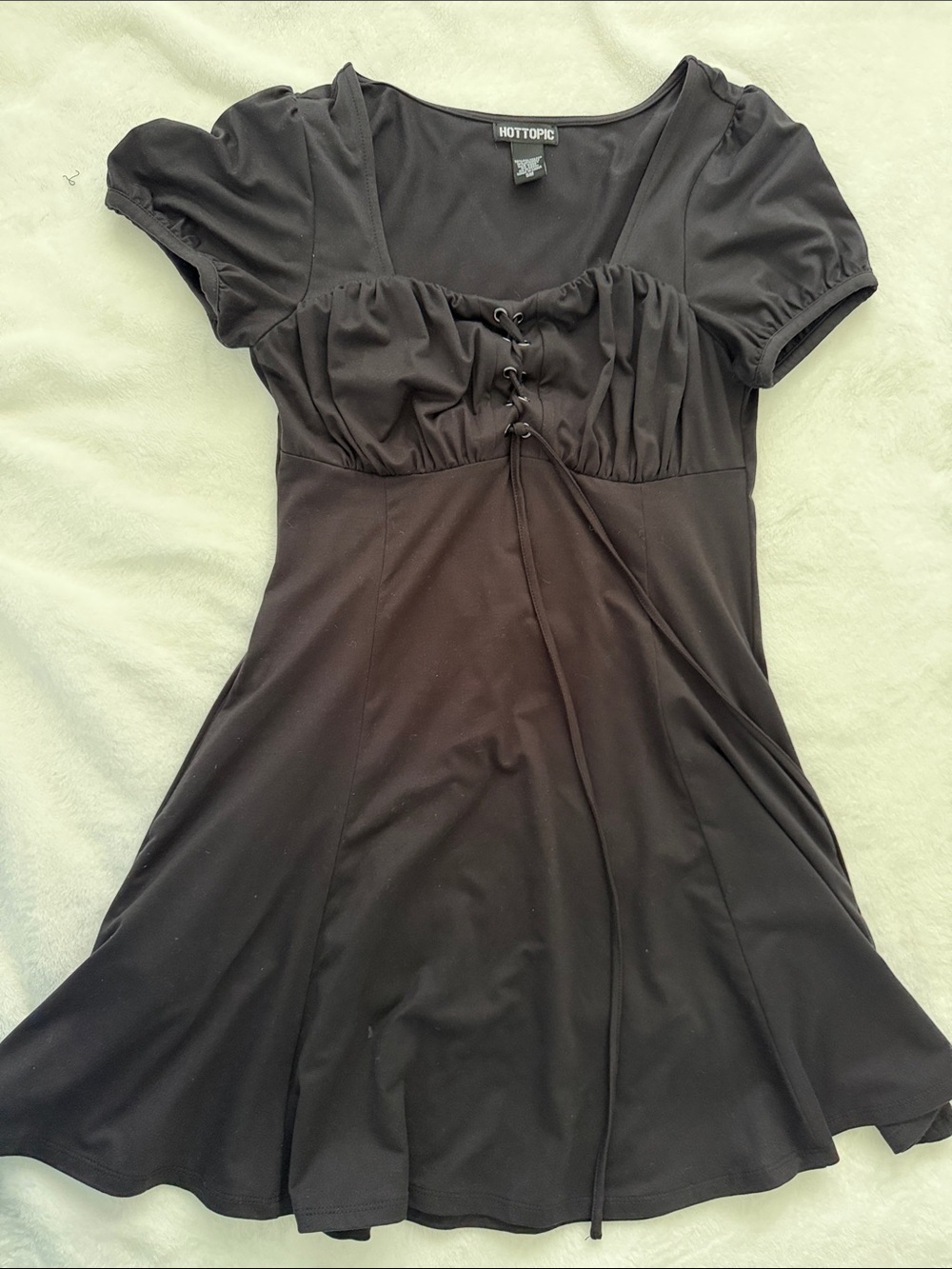 Hot Topic Black Lace-Up Empire Mini Dress (photo shows red mark but is black)
